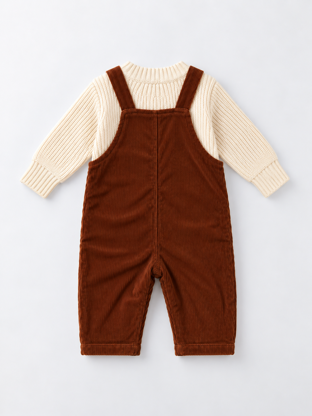 Knitted Sweater White & Dungaree Brown