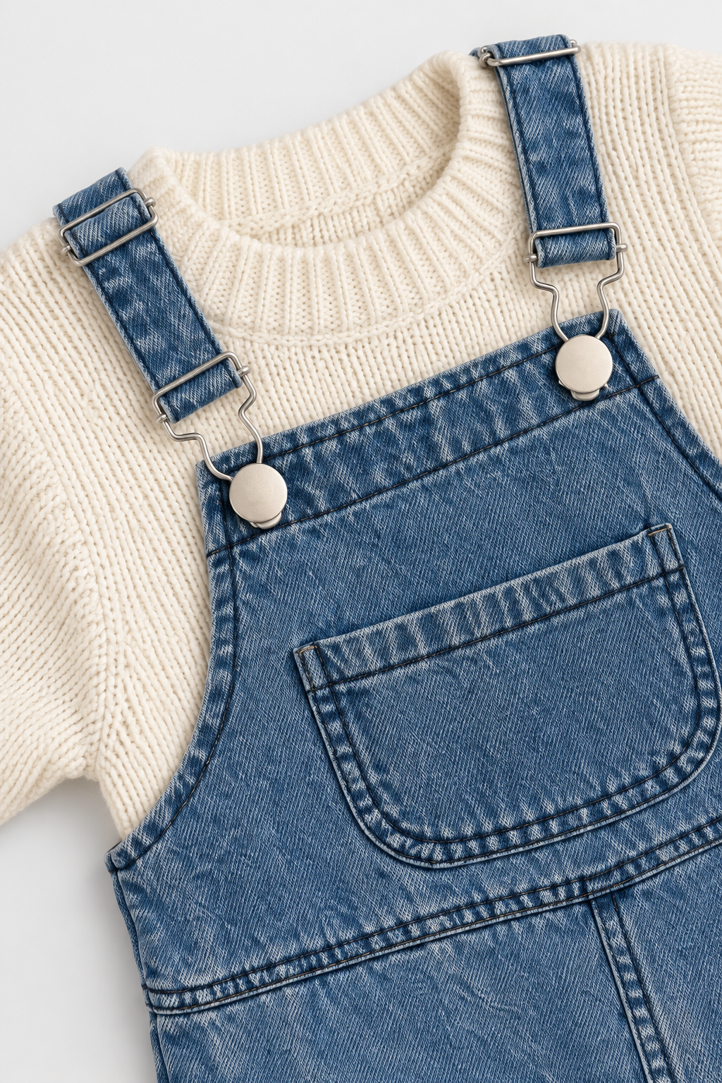 Adjustable straps and button fastening close-up